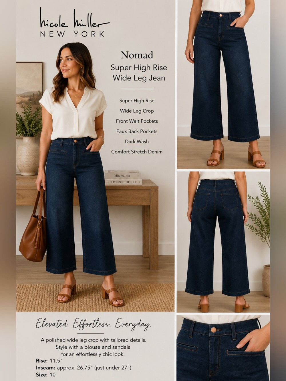 Nicole Miller New York Nomad Super High Rise Wide Leg Crop Jeans Size 10
